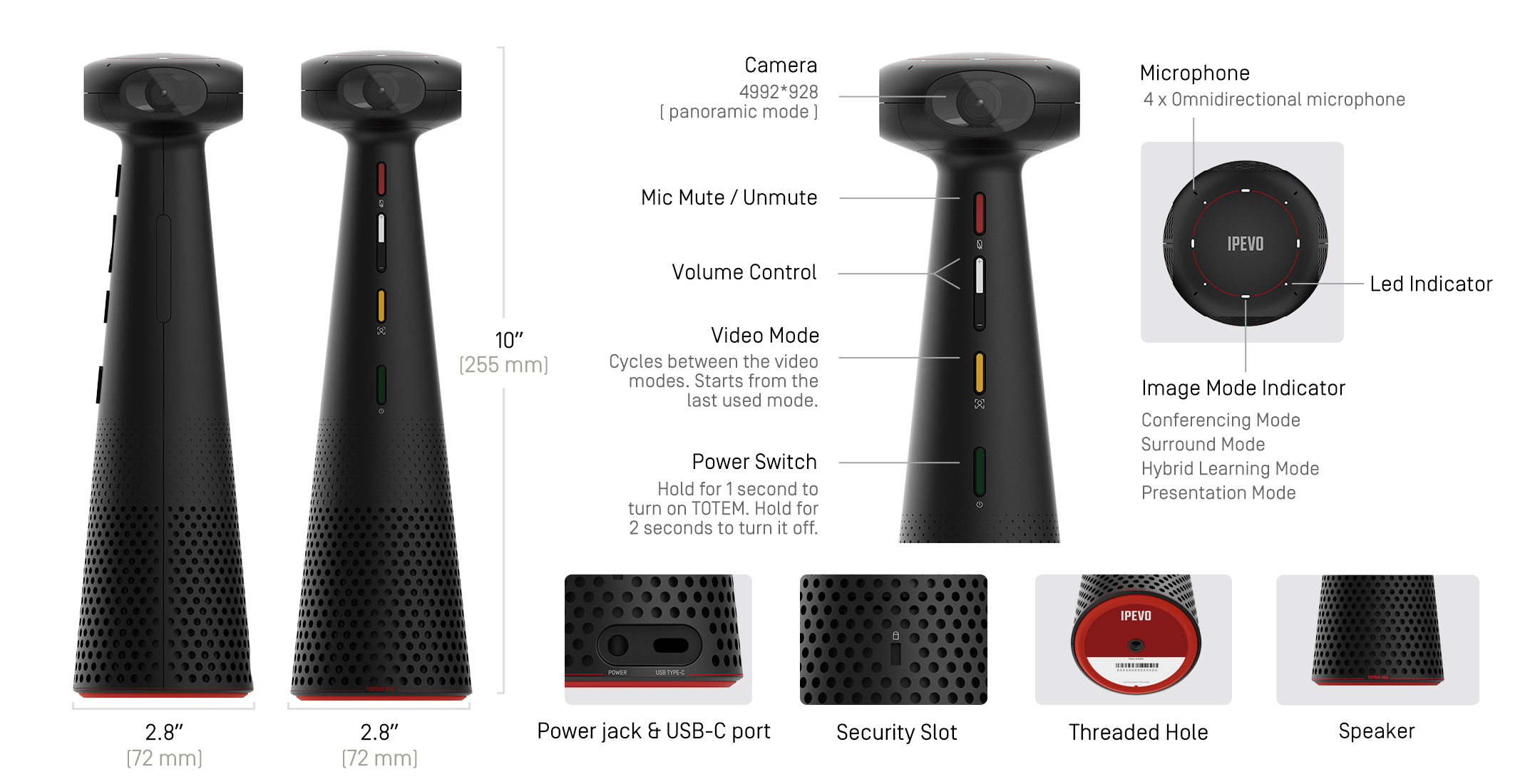 IPEVO TOTEM 360 Immersive Conference Camera + Speakerphone | Tech Specs (CA)